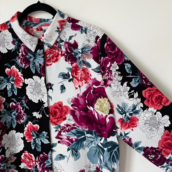 Chico's Mixed Print Bold Dark Floral Button Up Tunic Top Womens 3 US 16 /18 - Picture 3 of 10